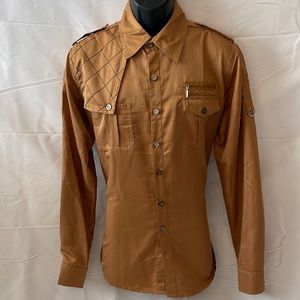 Mens Cognac Long Sleeve Button Down Shirt Size XXL